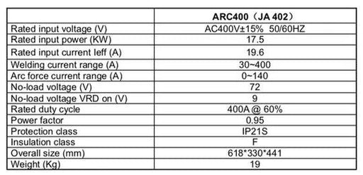 JASIC MMA Inverter ARC 400 Welder with cellulosic function - Hurstbourne Forge Welding Supplies