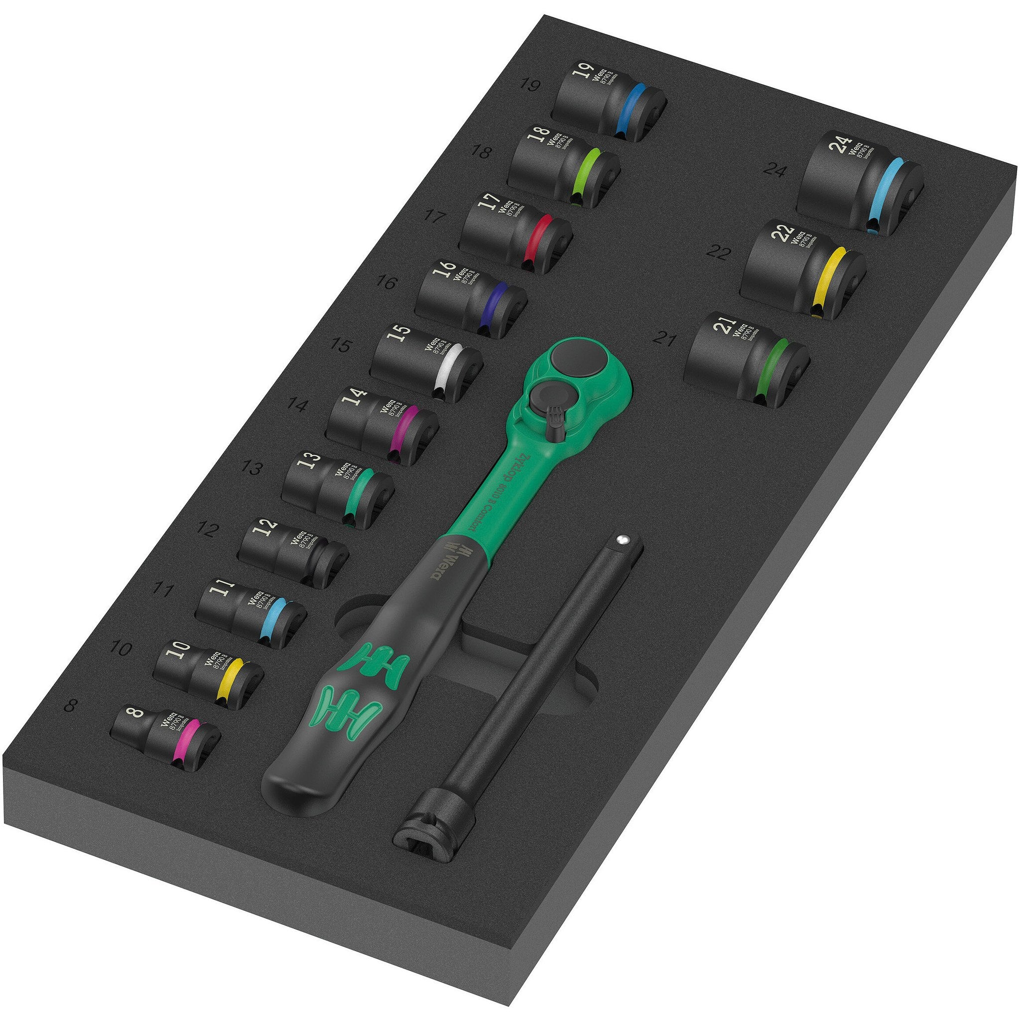 Wera 9724 Foam insert 8010 B Zyklop Comfort ratchet set 1, 3/8", 16 pieces