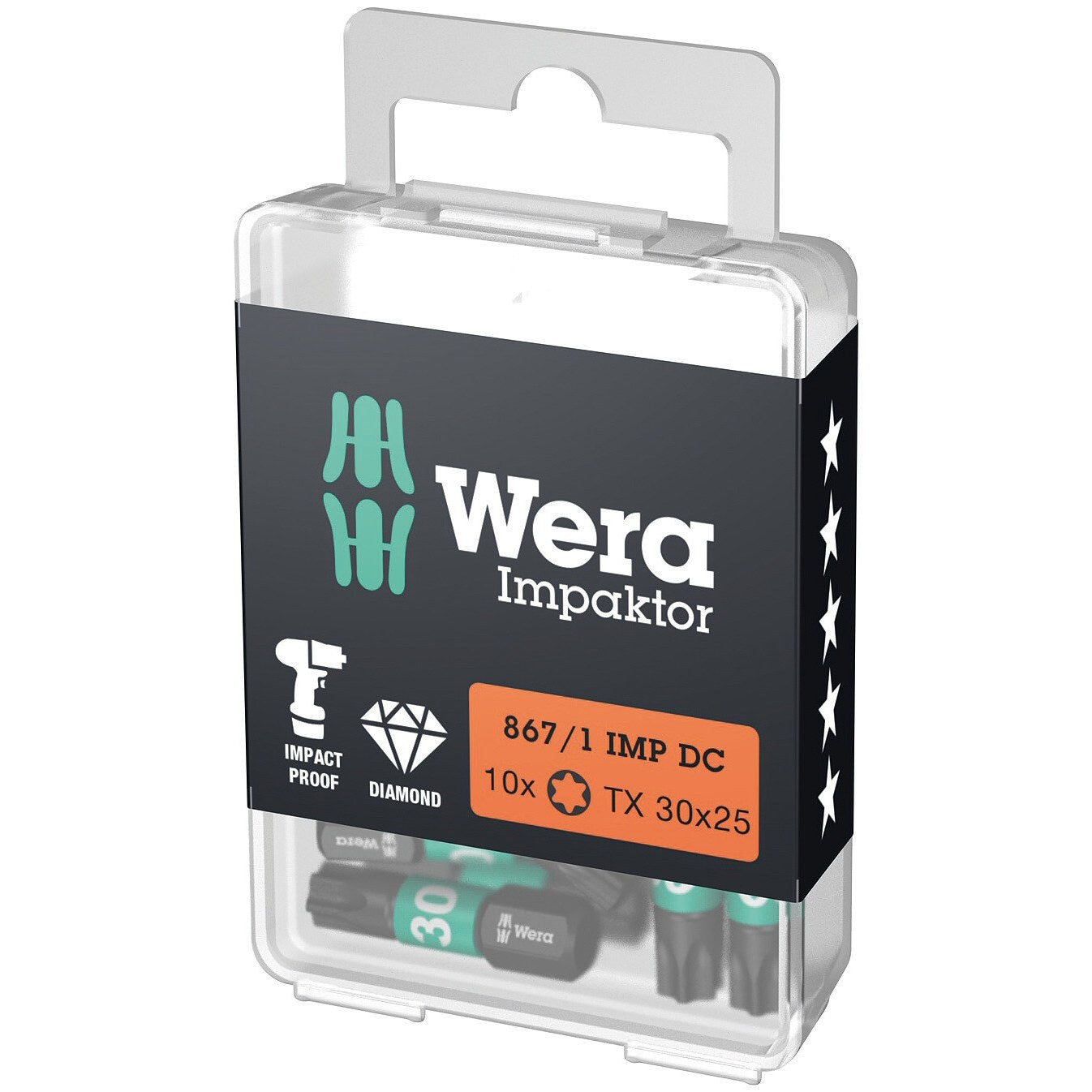 Wera 867/1 IMP DC TORX® DIY Impaktor bits, TX 30 x 25 mm, 10 pieces