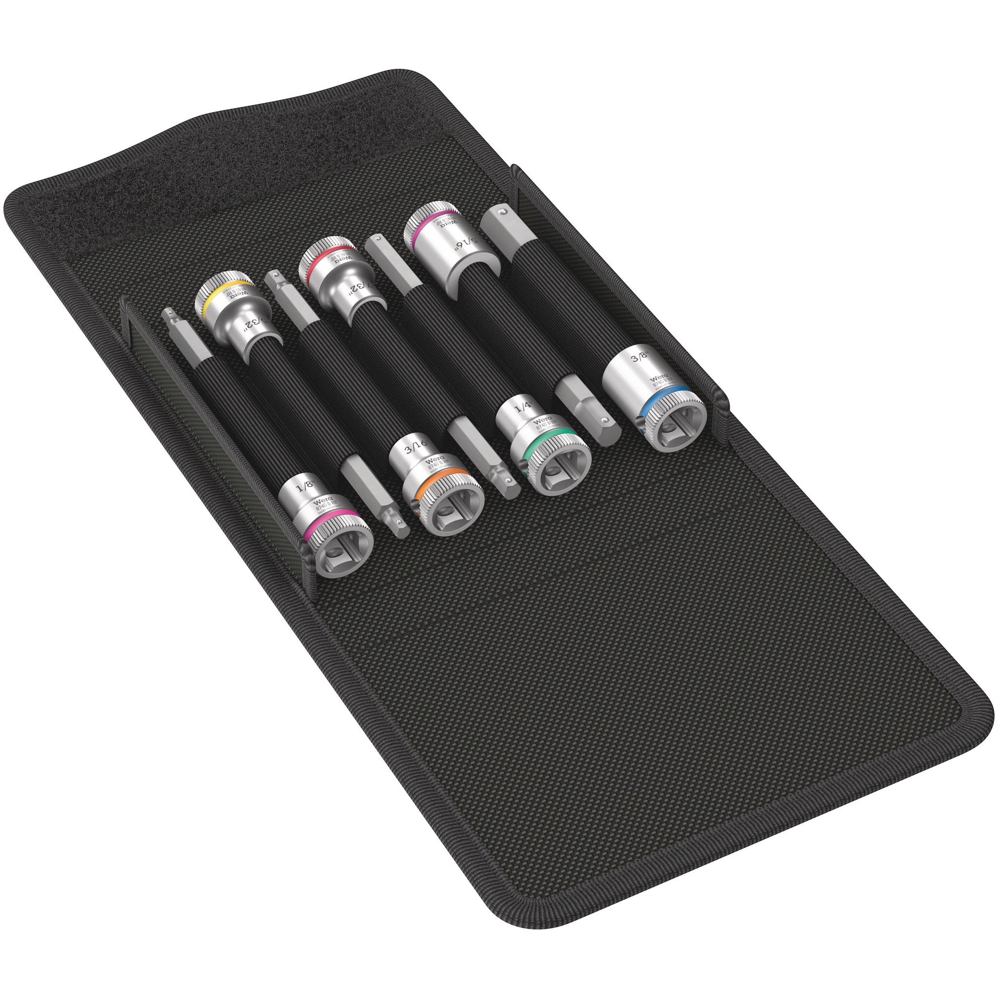 Wera 8740 B HF Imperial 1 Zyklop bit socket set with holding function, 3/8" drive, 7