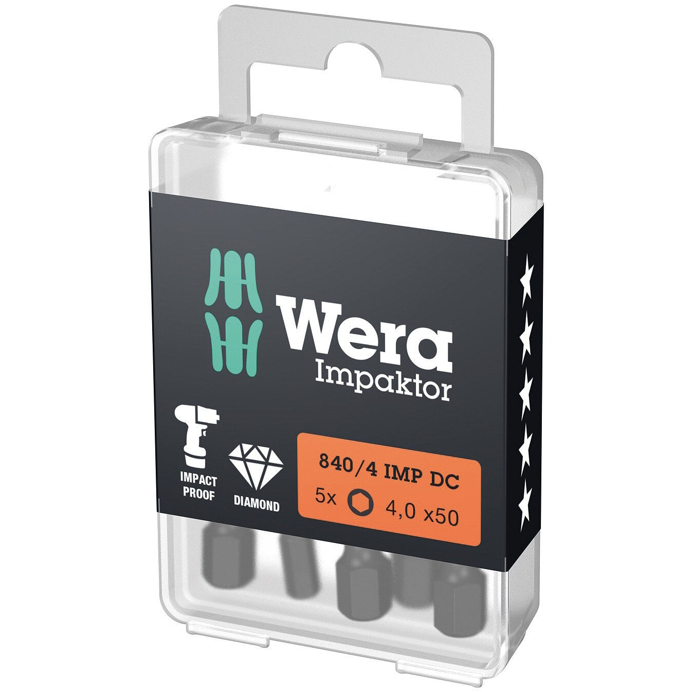 Wera 840/4 IMP DC Hex-Plus DIY Impaktor bits, 4 x 50 mm, 5 pieces