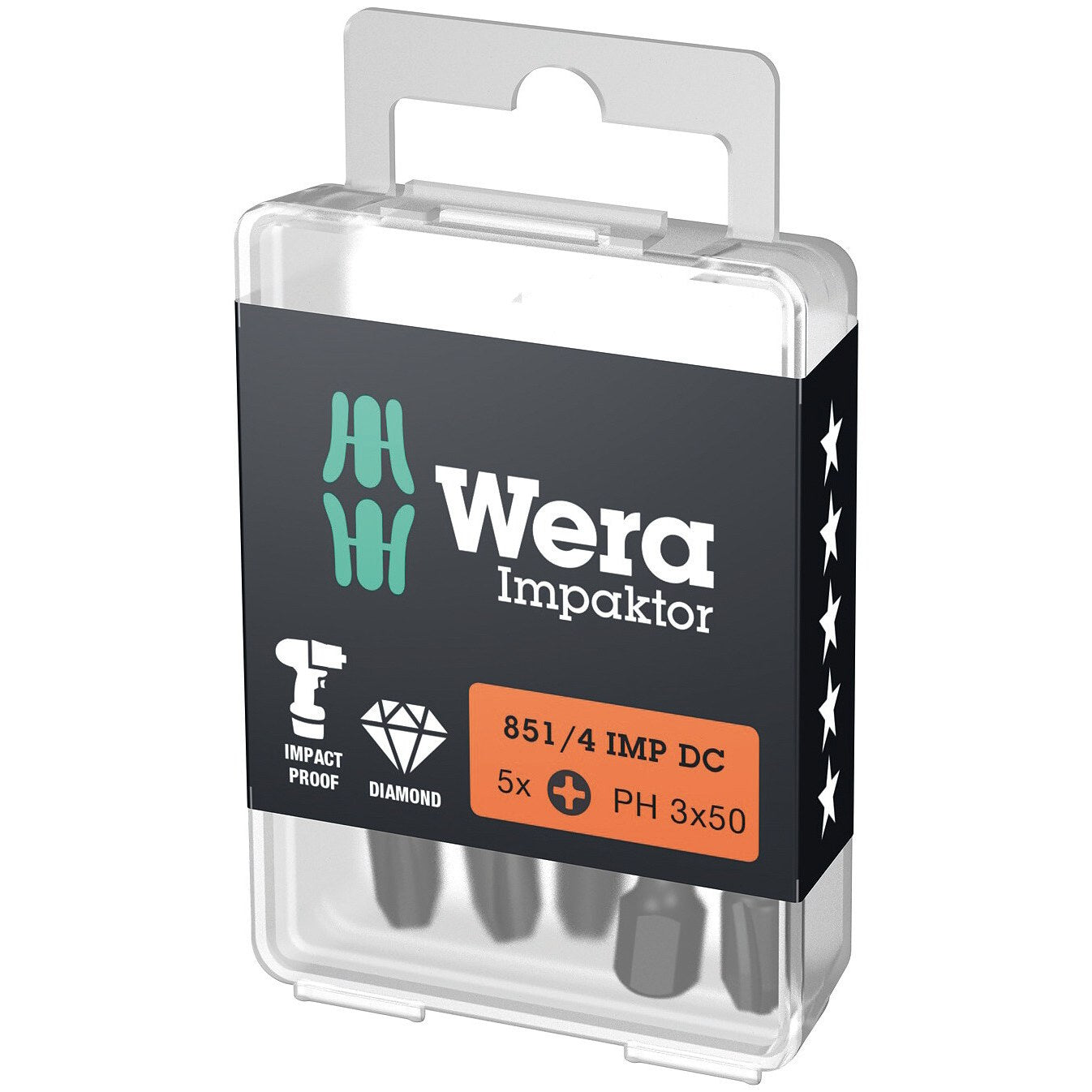 Wera 851/4 IMP DC PH DIY Impaktor PH bits, PH 3 x 50 mm, 5 pieces