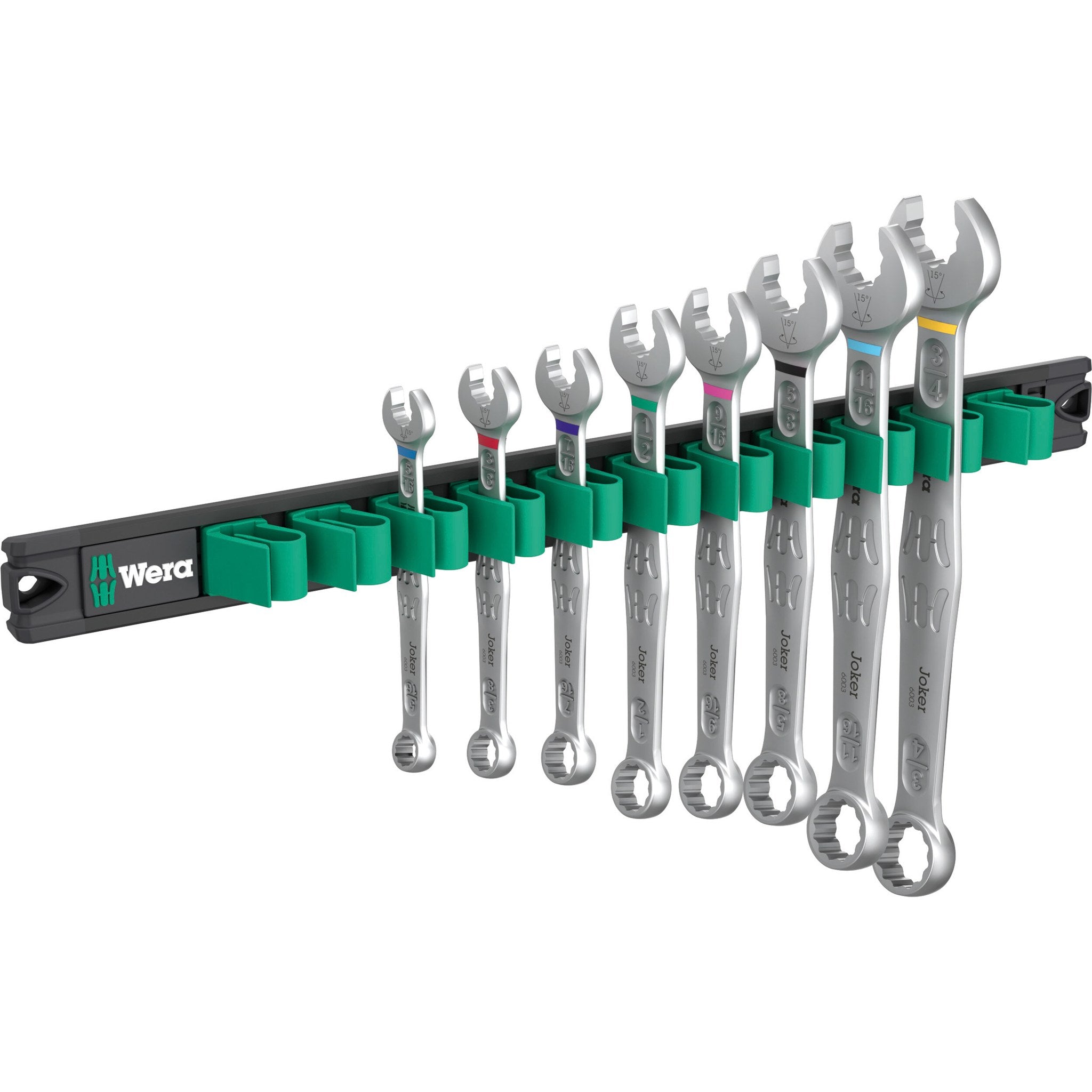 Wera 9642 Magnetic rail 6003 Joker Imperial 1 Ring spanner set, 8 pieces