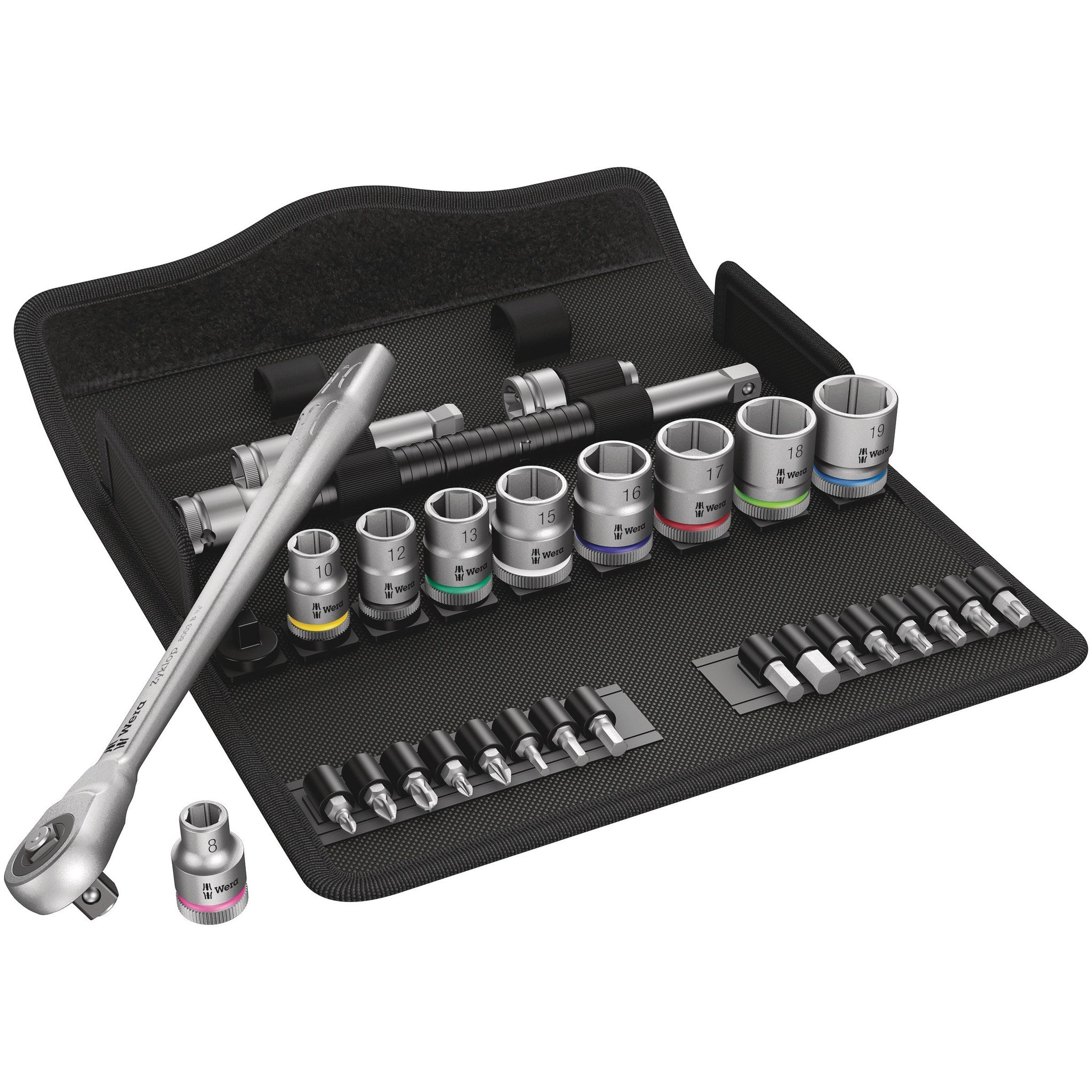 Wera 8100 SB 7 Zyklop Metal Ratchet Set with push-through square, 3/8" drive, metric,