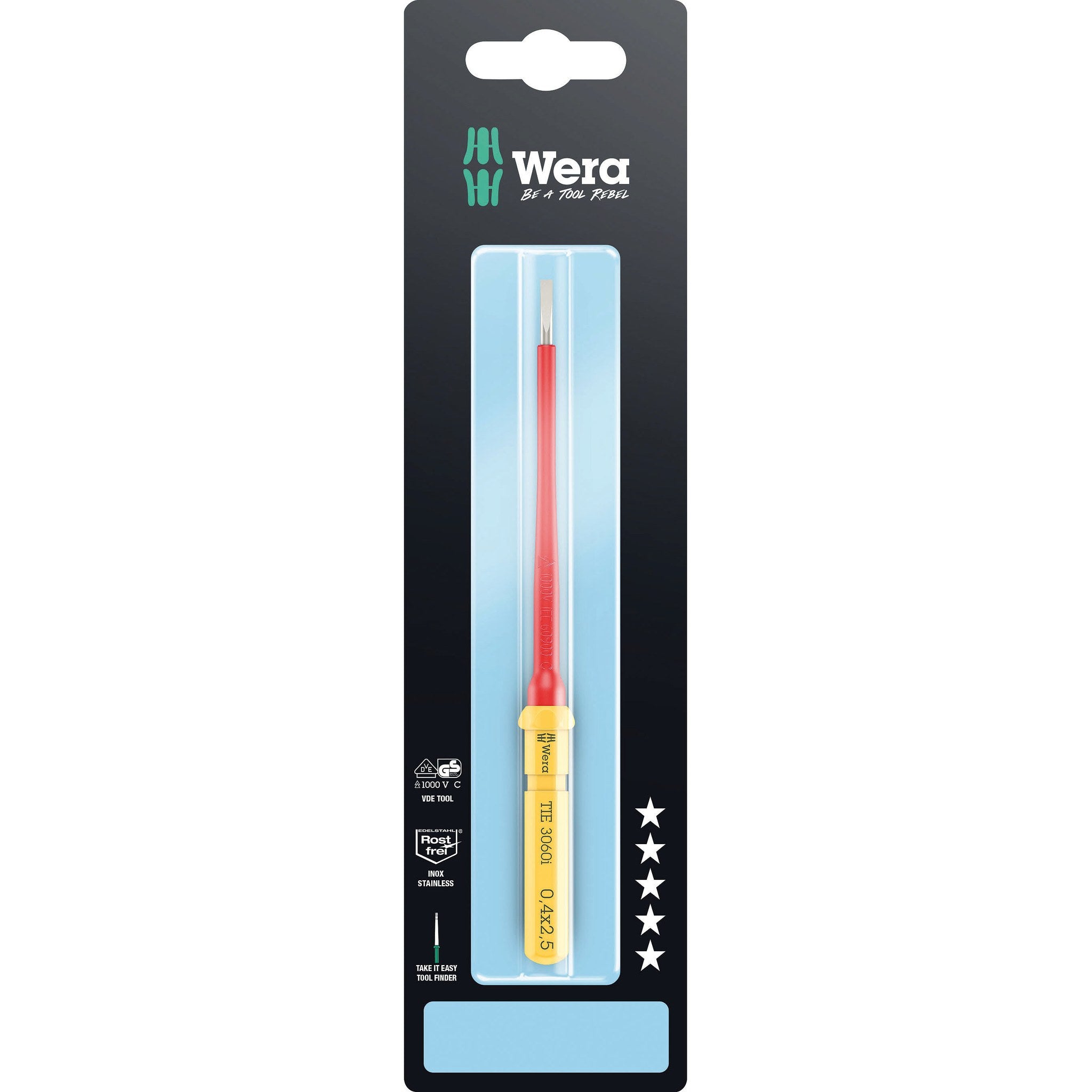 Wera Kraftform Kompakt VDE 3060 i Take it easy SB, stainless steel, 0.4 x 2.5 x 157 mm