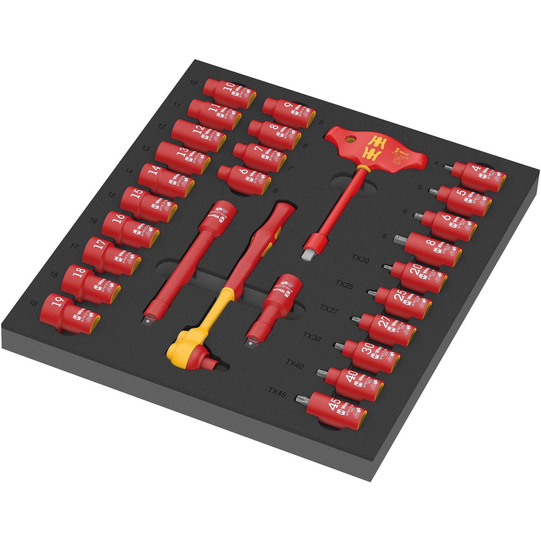 Wera 9726 Foam insert 8007 B VDE Zyklop VDE ratchet set 1, 3/8", 28 pieces