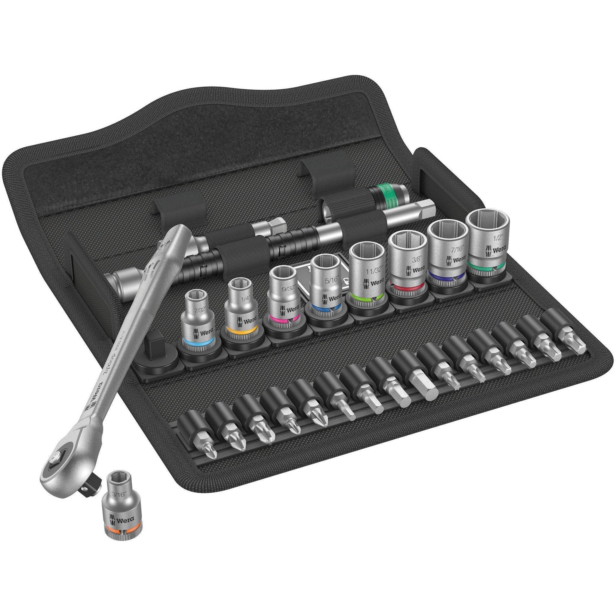 Wera 8100 SA 10 Zyklop Metal Ratchet Set with push-through square, 1/4" drive,