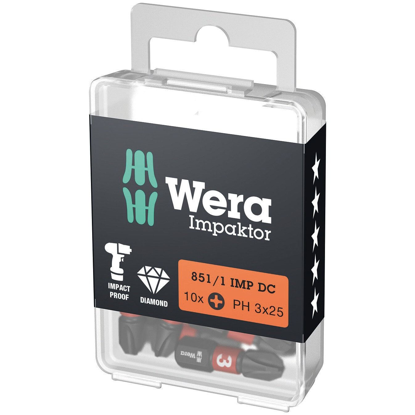 Wera 851/1 IMP DC PH DIY Impaktor PH bits, PH 3 x 25 mm, 10 pieces
