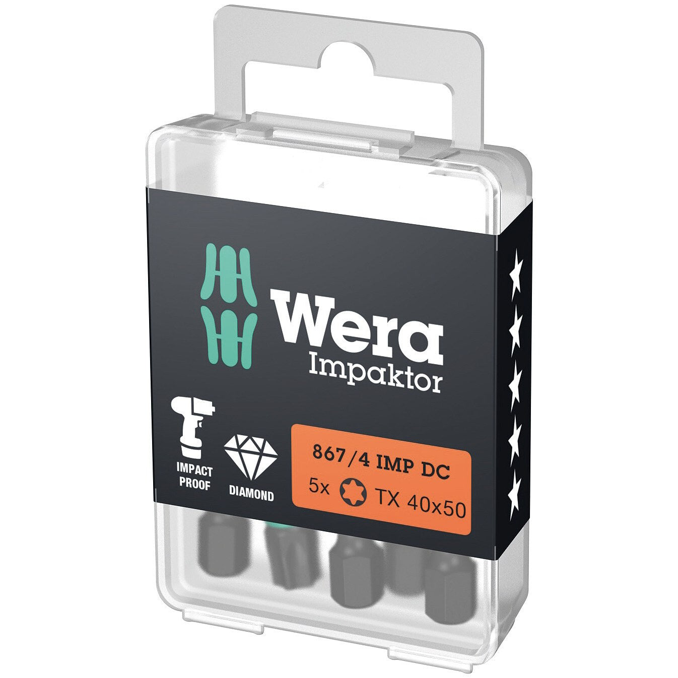 Wera 867/4 IMP DC TORX® DIY Impaktor bits, TX 40 x 50 mm, 5 pieces