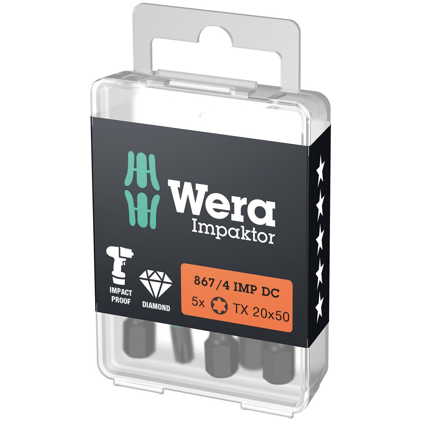Wera 867/4 IMP DC TORX® DIY Impaktor bits, TX 20 x 50 mm, 5 pieces