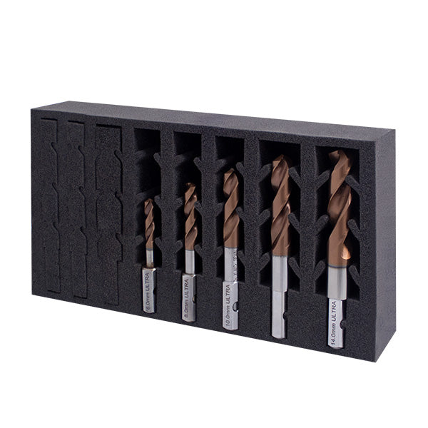 HMT Versadrive ULTRA Coated Drill Bit InsertFoam Set 1/4, 5/16, 3/8, 1/2, 9/16"