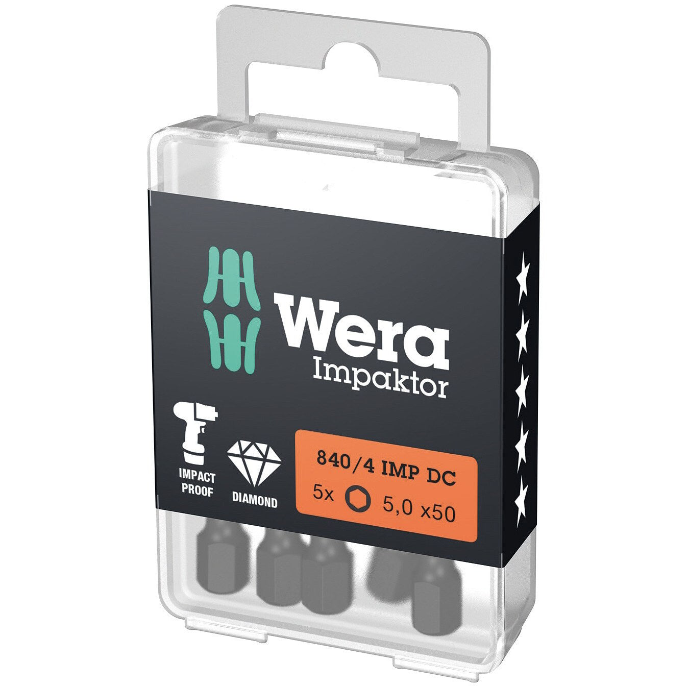Wera 840/4 IMP DC Hex-Plus DIY Impaktor bits, 5 x 50 mm, 5 pieces