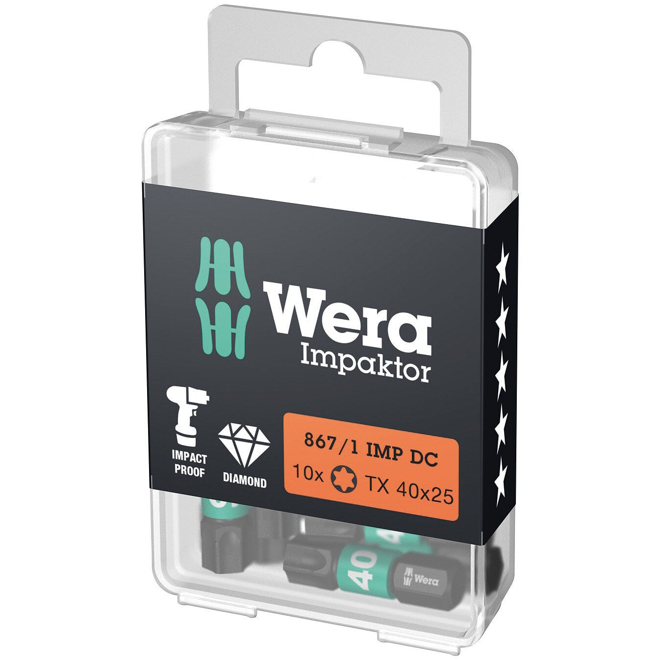 Wera 867/1 IMP DC TORX® DIY Impaktor bits, TX 40 x 25 mm, 10 pieces