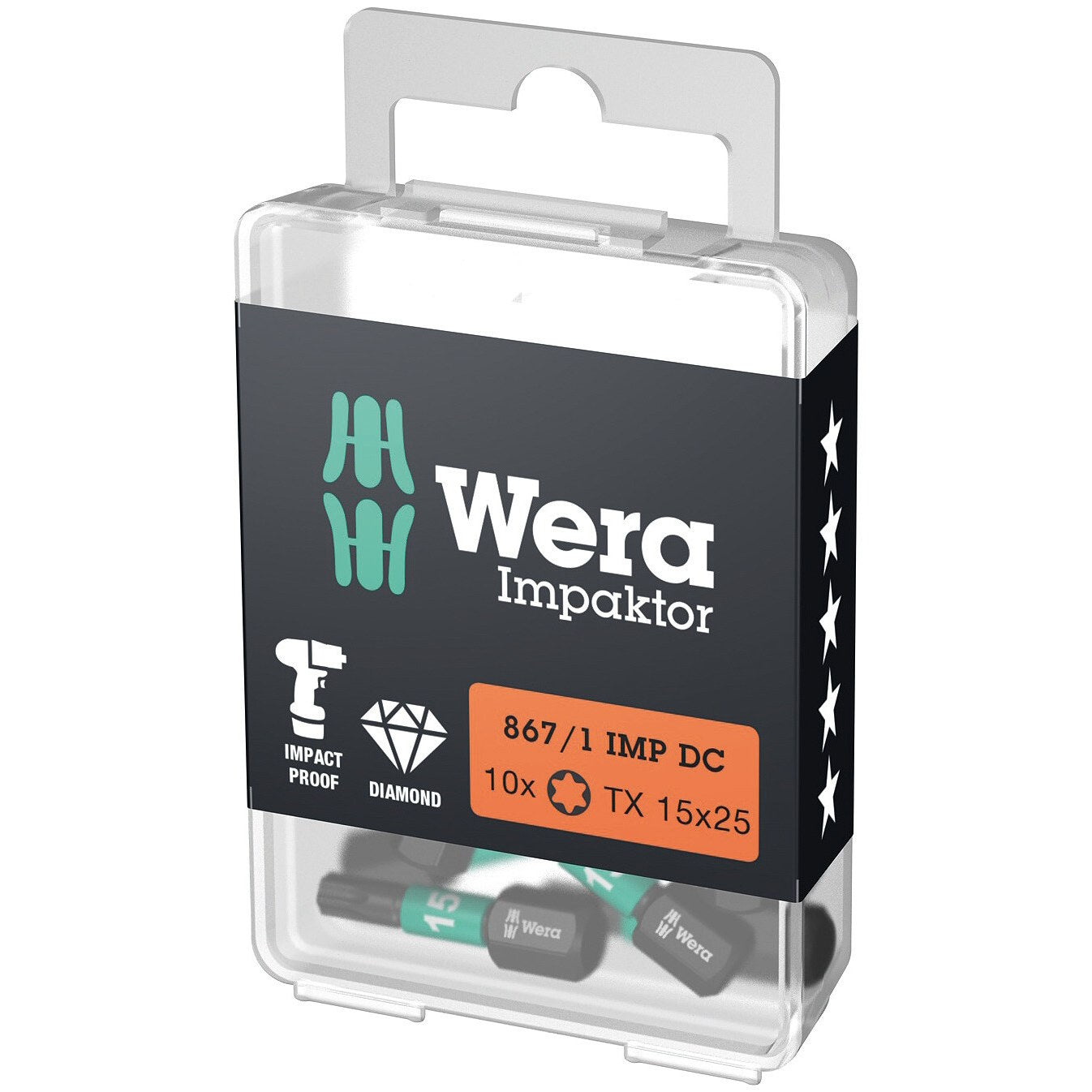 Wera 867/1 IMP DC TORX® DIY Impaktor bits, TX 15 x 25 mm, 10 pieces