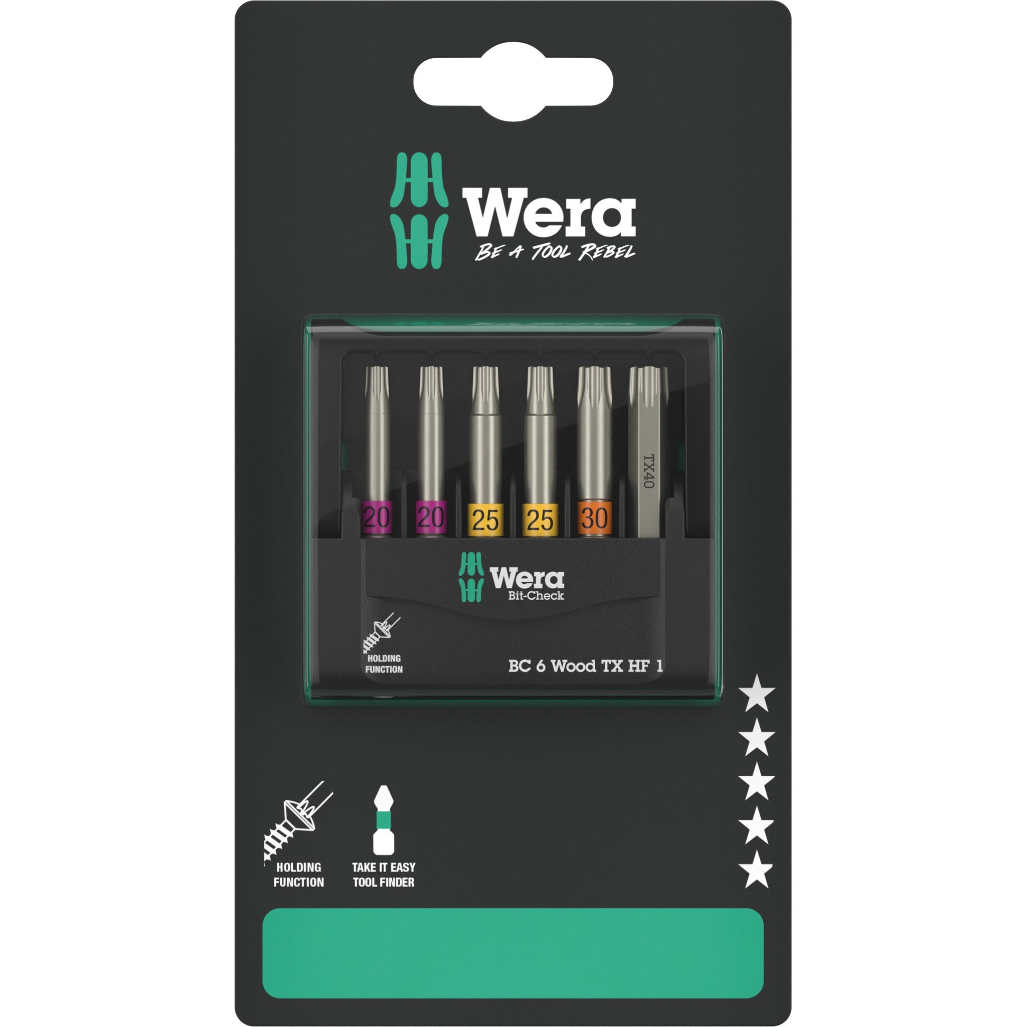 Wera Bit-Check 6 Wood TX HF 1 SB, 6 pieces