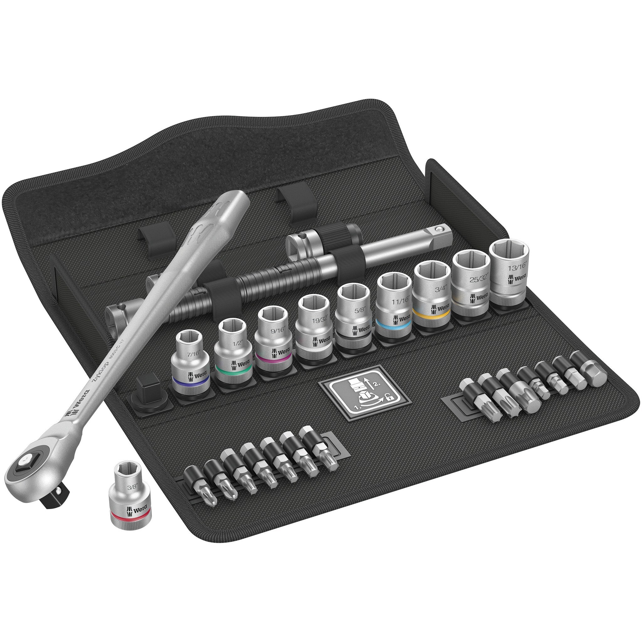 Wera 8100 SC 10 Zyklop Metal Ratchet Set with push-through square, 1/2" drive,