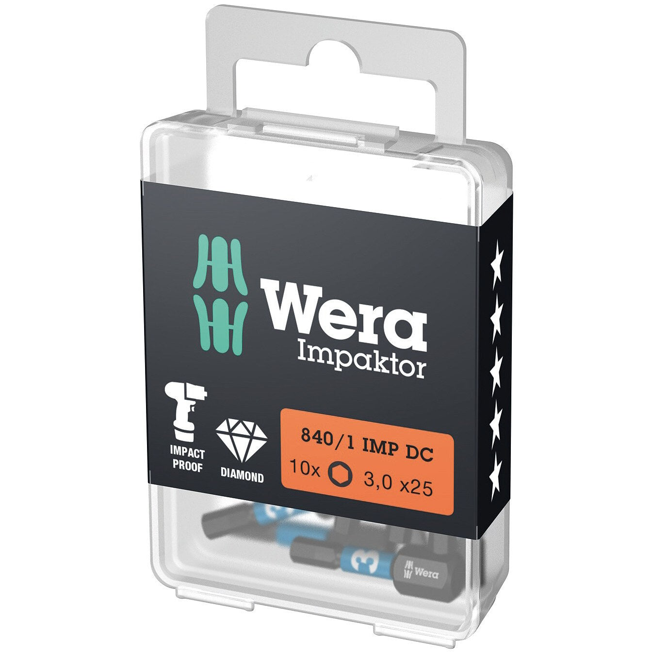 Wera 840/1 IMP DC Hex-Plus DIY Impaktor bits, 3 x 25 mm, 10 pieces