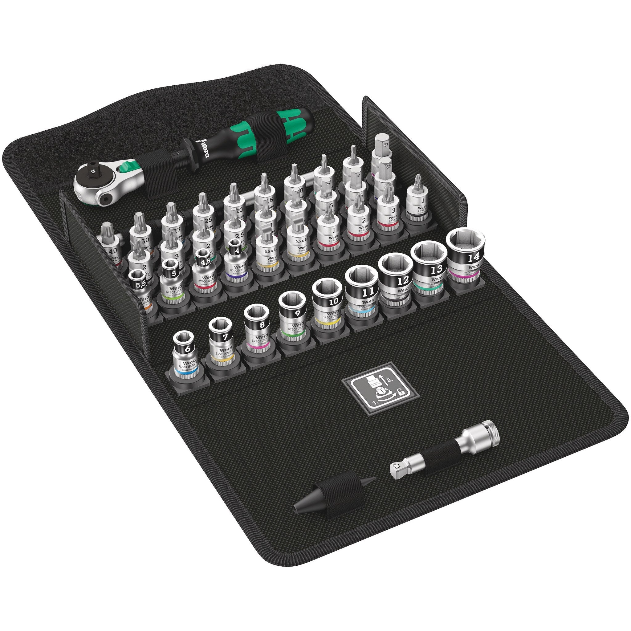 Wera 8100 SA All-in Zyklop Speed Ratchet Set, 1/4" drive, with holding function, metric,