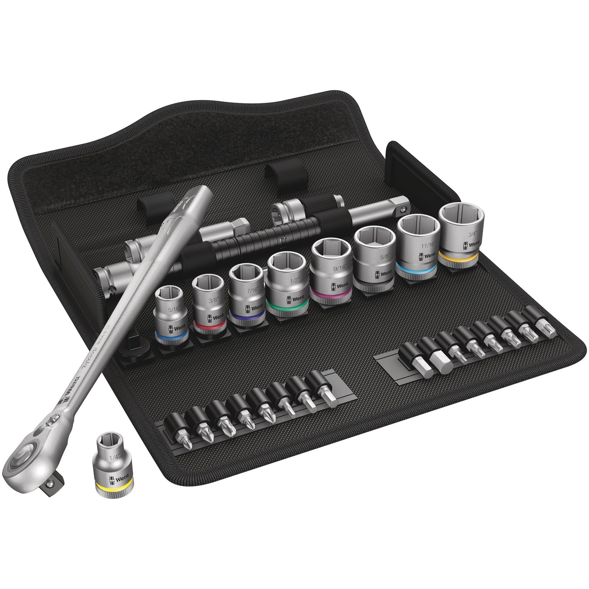 Wera 8100 SB 11 Zyklop Metal Ratchet Set with switch lever, 3/8" drive, imperial, 29