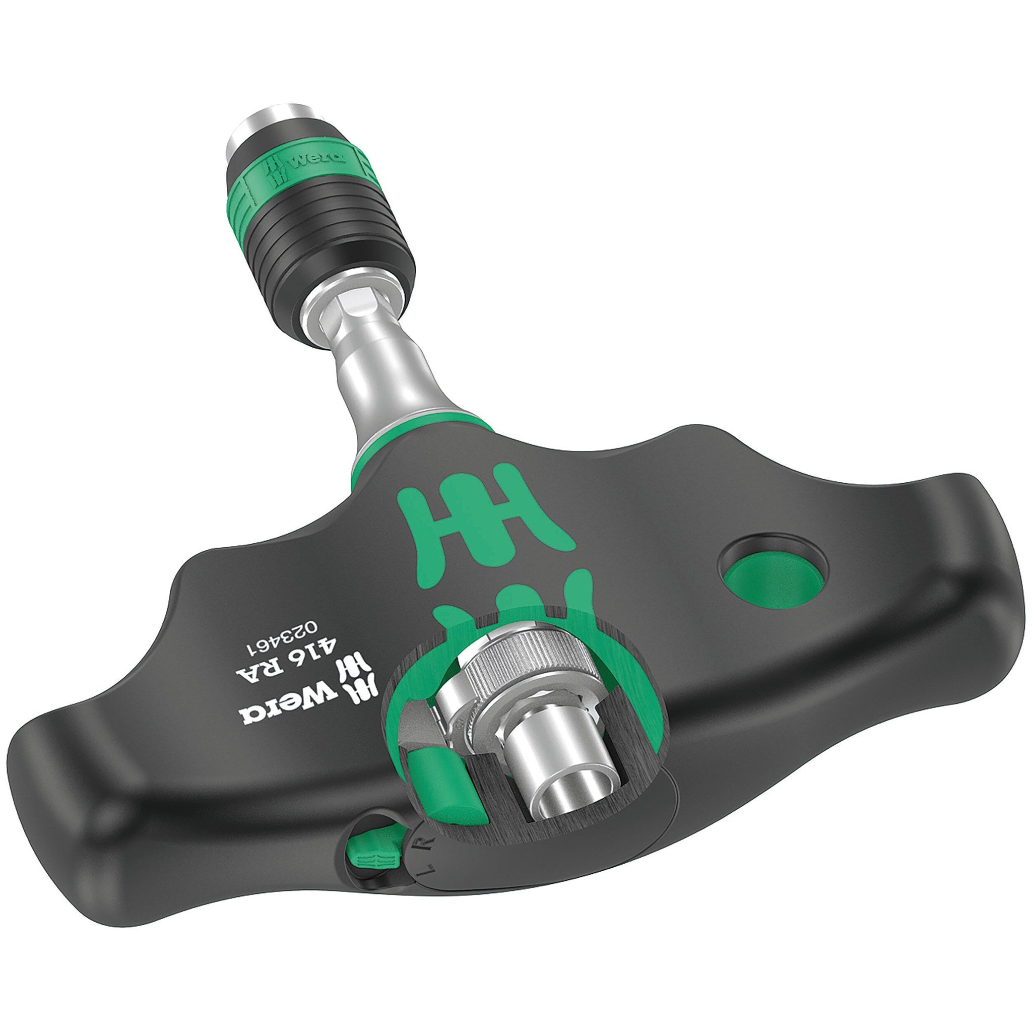 Wera 416 RA T-handle bitholding screwdriver with ratchet function and Rapidaptor quick-