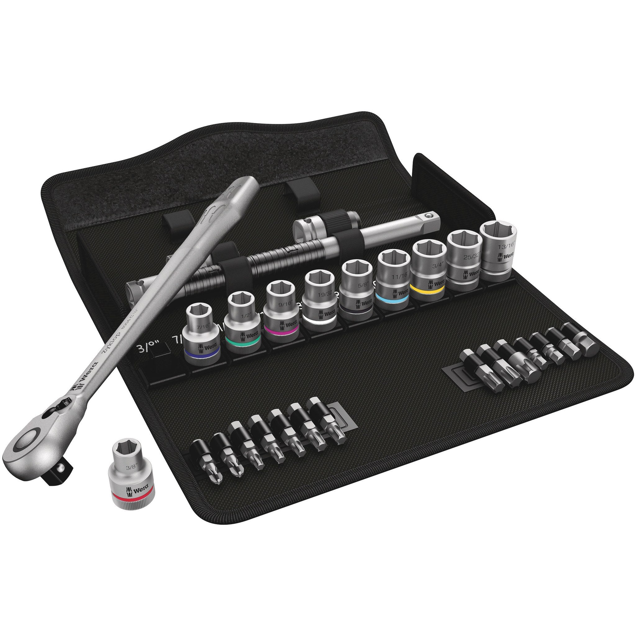 Wera 8100 SC 11 Zyklop Metal Ratchet Set with switch lever, 1/2" drive, imperial, 28