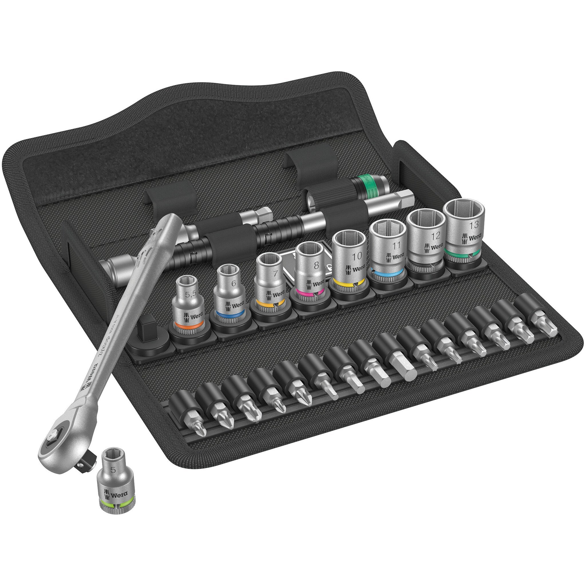 Wera 8100 SA 7 Zyklop Metal Ratchet Set with push-through square, 1/4" drive, metric,