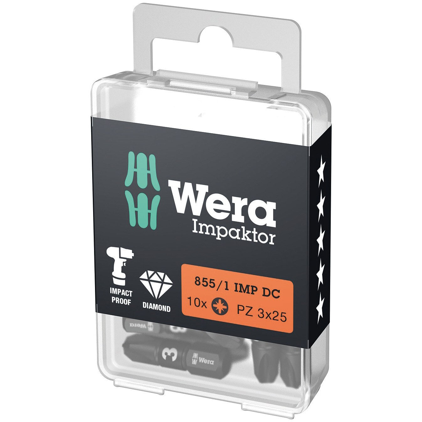 Wera 855/1 IMP DC PZ DIY Impaktor bits, PZ 3 x 25 mm, 10 pieces