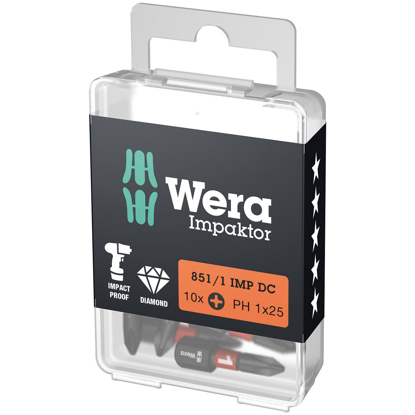Wera 851/1 IMP DC PH DIY Impaktor PH bits, PH 1 x 25 mm, 10 pieces