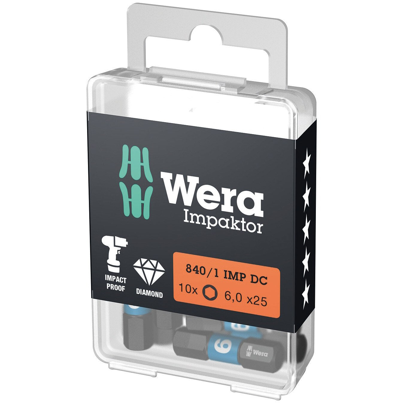 Wera 840/1 IMP DC Hex-Plus DIY Impaktor bits, 6 x 25 mm, 10 pieces