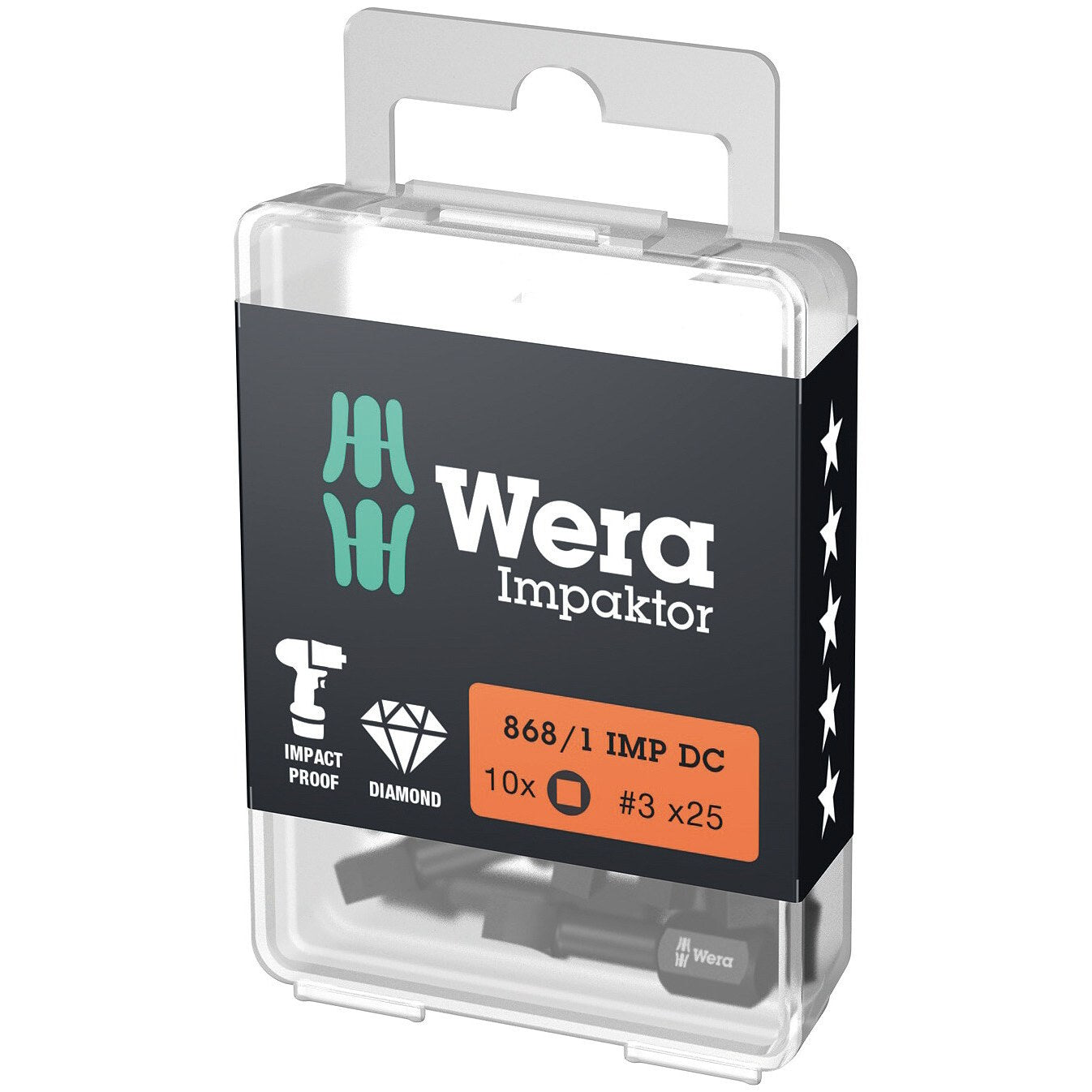 Wera 868/1 IMP DC DIY Impaktor square head socket bits, # 3 x 25 mm, 10 pieces