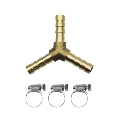 GYS Y SHAPE BRASS GAS CONNECTOR Ø6mm + 3 HOSE CLIPS