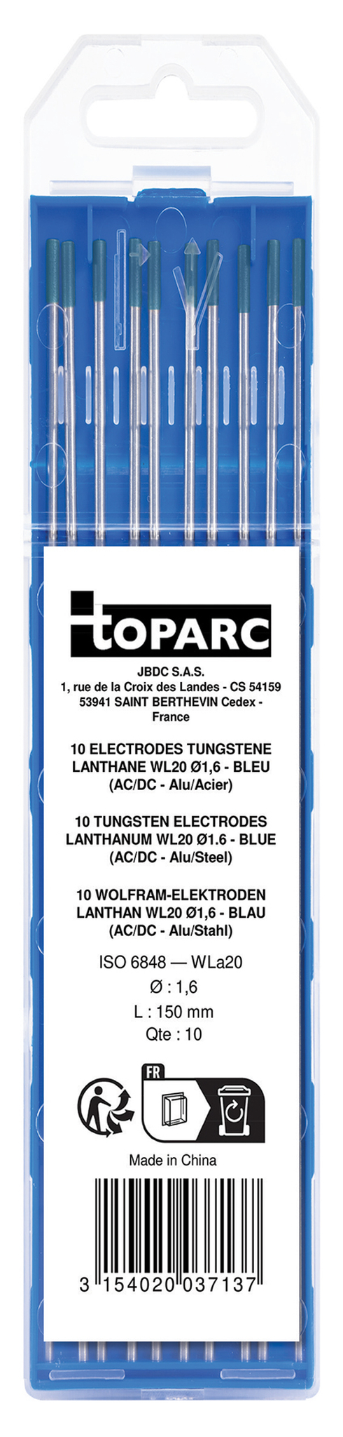 GYS 10 TUNGSTEN ELECTRODES LANTHANE WL20 Ø1,6 - BLUE (AC/DC - alu/steel)