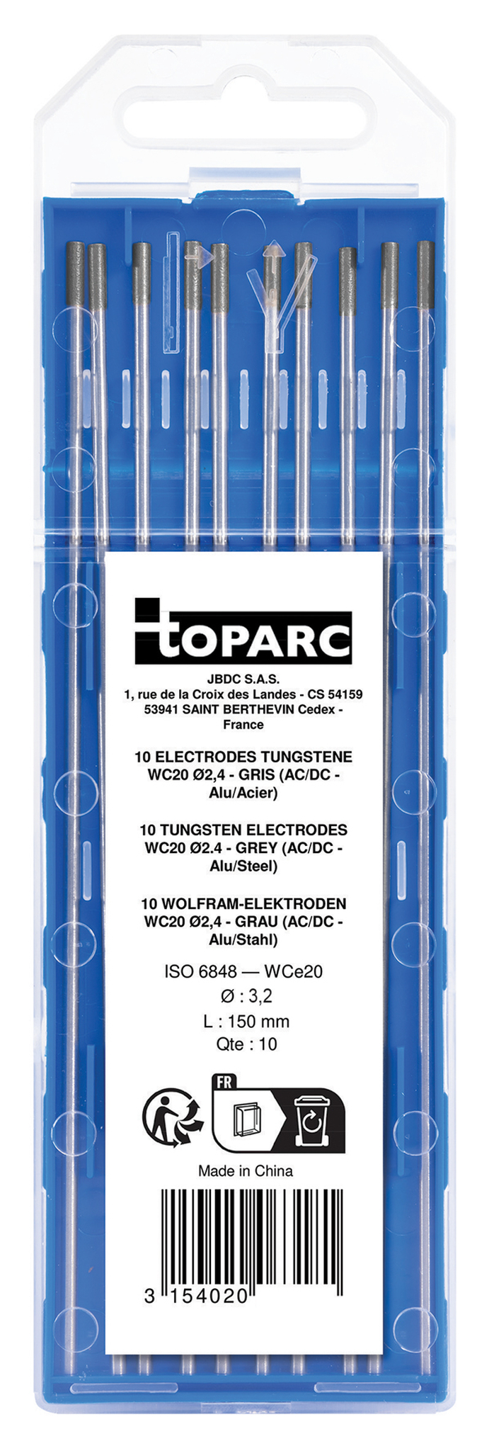 GYS 10 ELECTRODES - TUNGSTEN WC20 Ø3.2 - GREY (AC/DC - ALUMINIUM/STEEL)