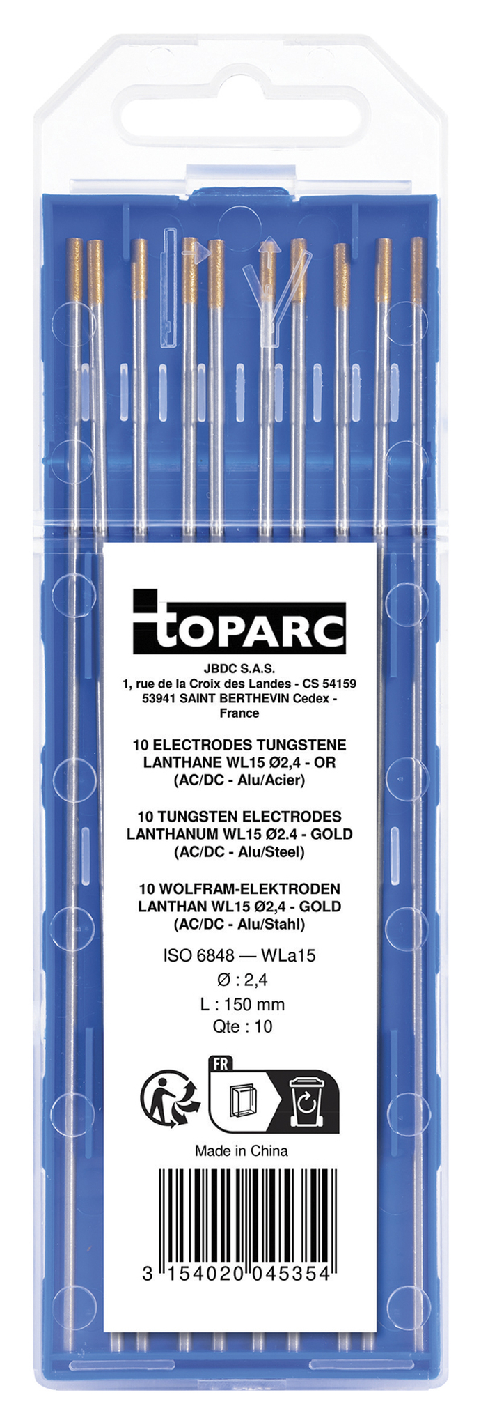 GYS 10 ELECTRODES - LANTHANUM WL15 Ø2.4 - GOLD (AC/DC-ALUMINIUM/STEEL)