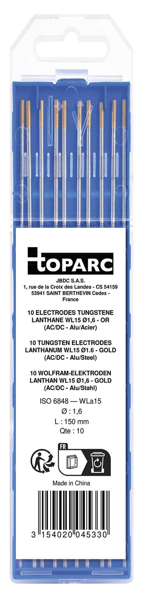 GYS 10 ELECTRODES - LANTHANUM WL15 Ø1.6 - GOLD (AC/DC-ALUMINIUM/STEEL)
