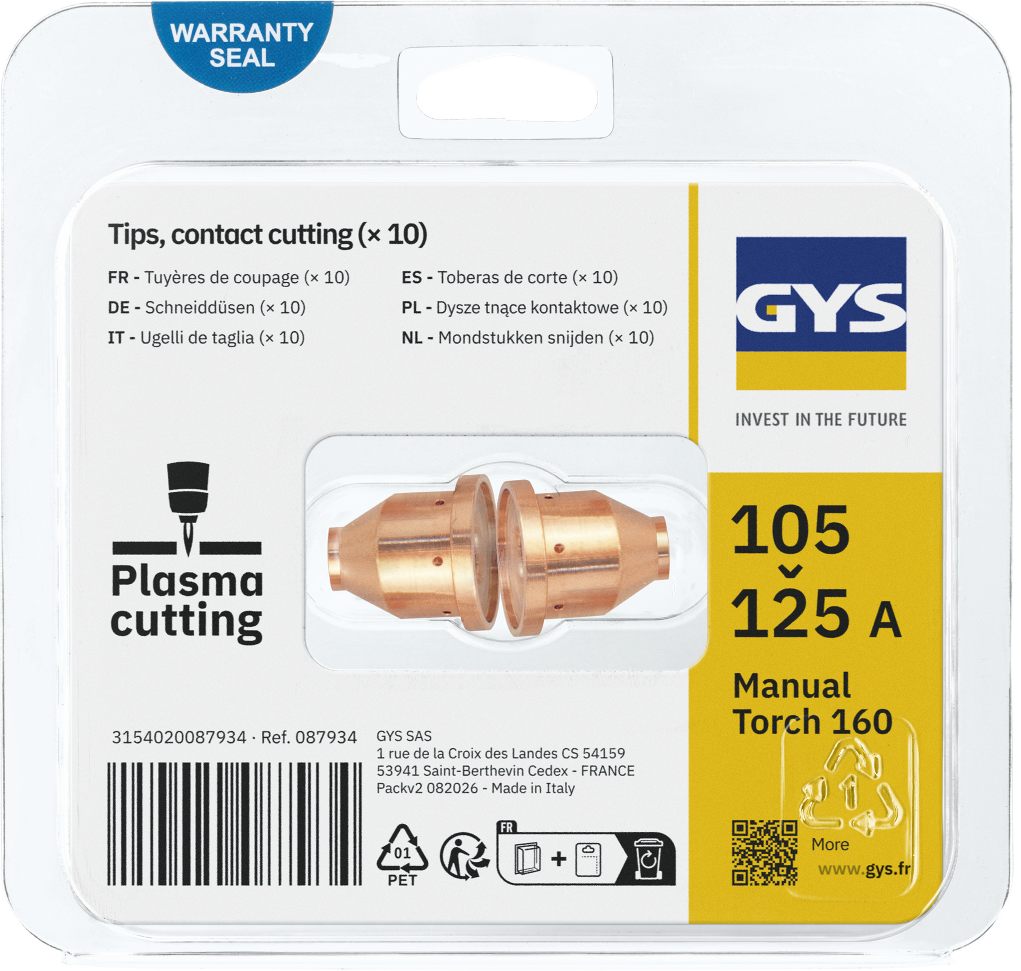 GYS 10 x GOUGING TIPS 105/125A - MT-160 PLASMA TORCH