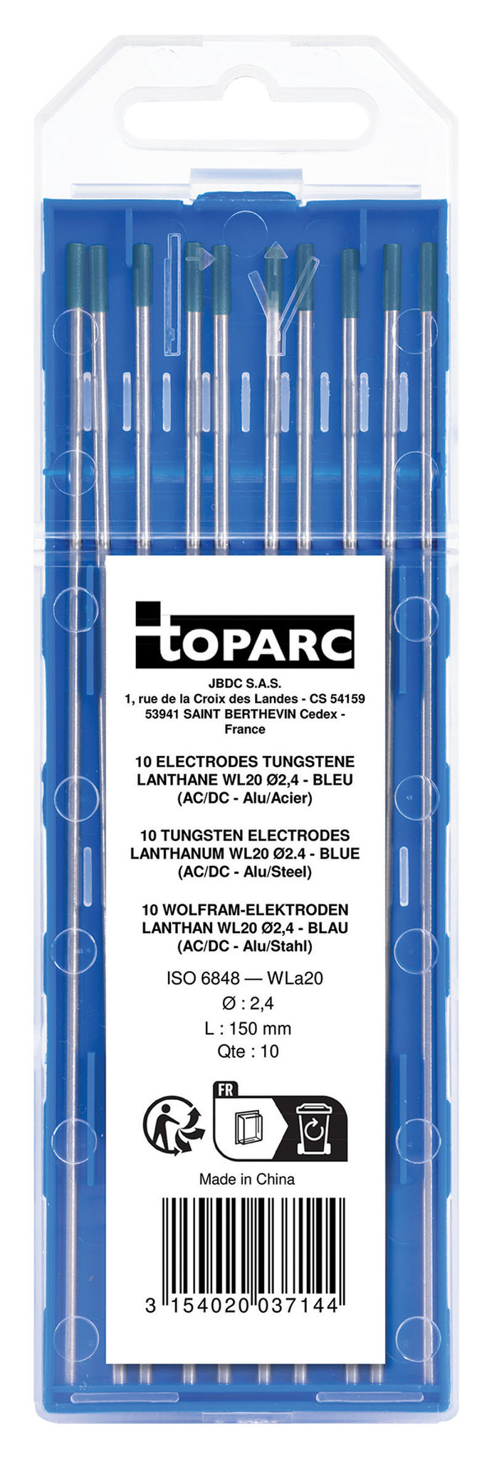GYS 10 TUNGSTEN ELECTRODES LANTHANE WL20 Ø2,4 - BLUE (AC/DC - alu/steel)