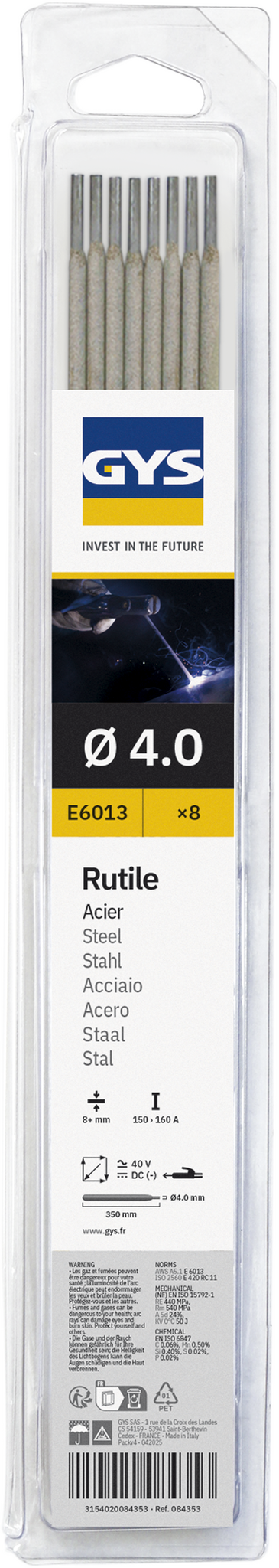 GYS 5 RUTILE ELECTRODES - STEEL - Ø4.0 (BLISTER)