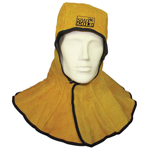 SWP Gold Leather Welder’s Hood with Hook-and-Loop Closure